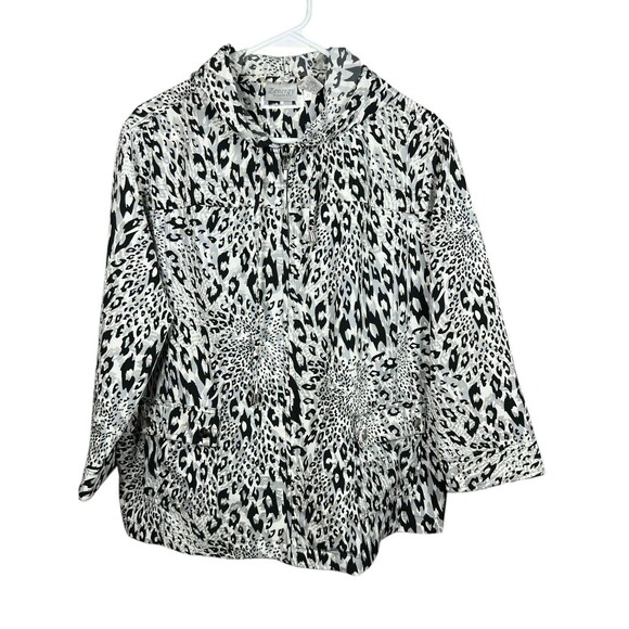 Chico's Zenergy Cheetah Metallic Full Zip‎ Jacket Womens Lightweight Hooded Sz L - Picture 2 of 12